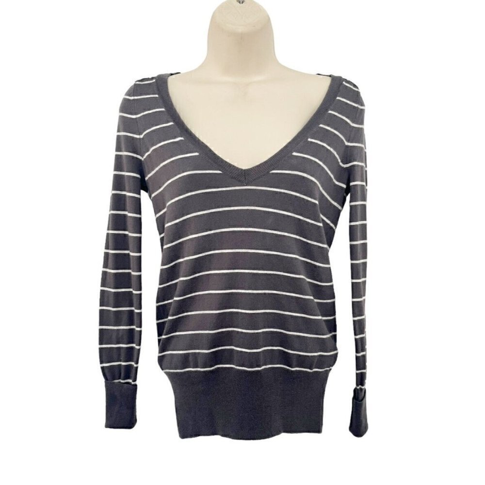 J. Crew Womens Sz XXS Gray & White Striped V-Neck Pullover Sweater